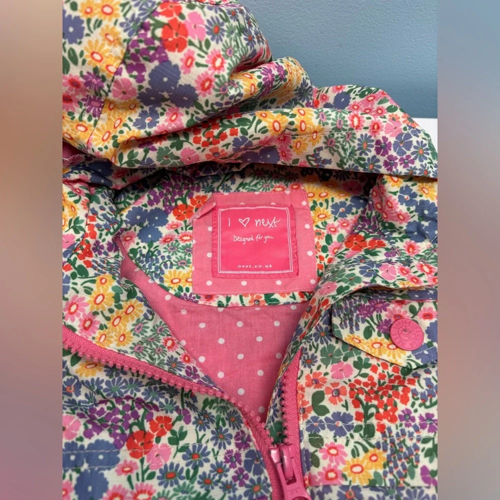 Toddler Girls Next Multi Colored Floral Windbreaker Full Zip Hooded Jacket 2T - Picture 4 of 5